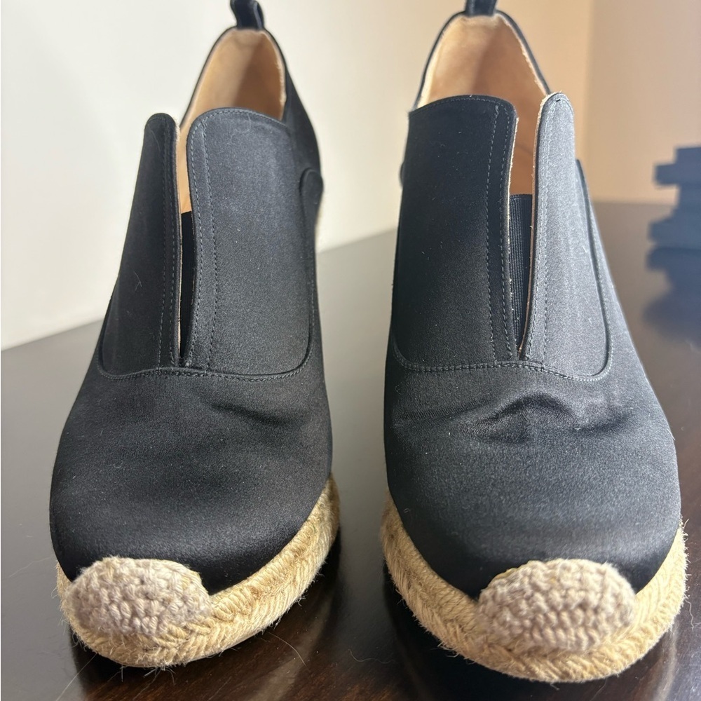 REED KRAKOFF Black Satin High-Cut Espadrille Wedges - Size 38 (US 7.5) - 4" Heel - Picture 4 of 7